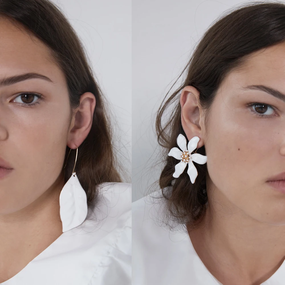 

Vodeshanliwen ZA New Dissymmetry Leaf Flower Earrings For Women Fashion Enamel Dangle Statement Earrings 2019 New Accessories