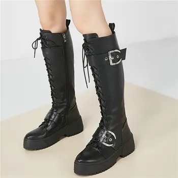 Women Lace Up Straps Genuine Leather Knee High Military Boots Round Toe High Heel Platform Oxfords Shoes Winter Long Sneakers
Women Lace Up Straps Genuine Leather Knee High Military Boots Round Toe High Heel Platform Oxfords Shoes Winter Long Sneakers