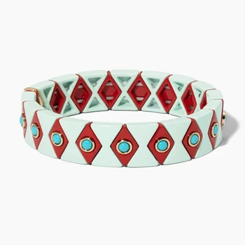 

KELITCH New Tribal Enamel Tile Stretch Cuff Bracelets Alloy Beaded Strand Bangle for Women Boho Cuff Wristband Bijoux
