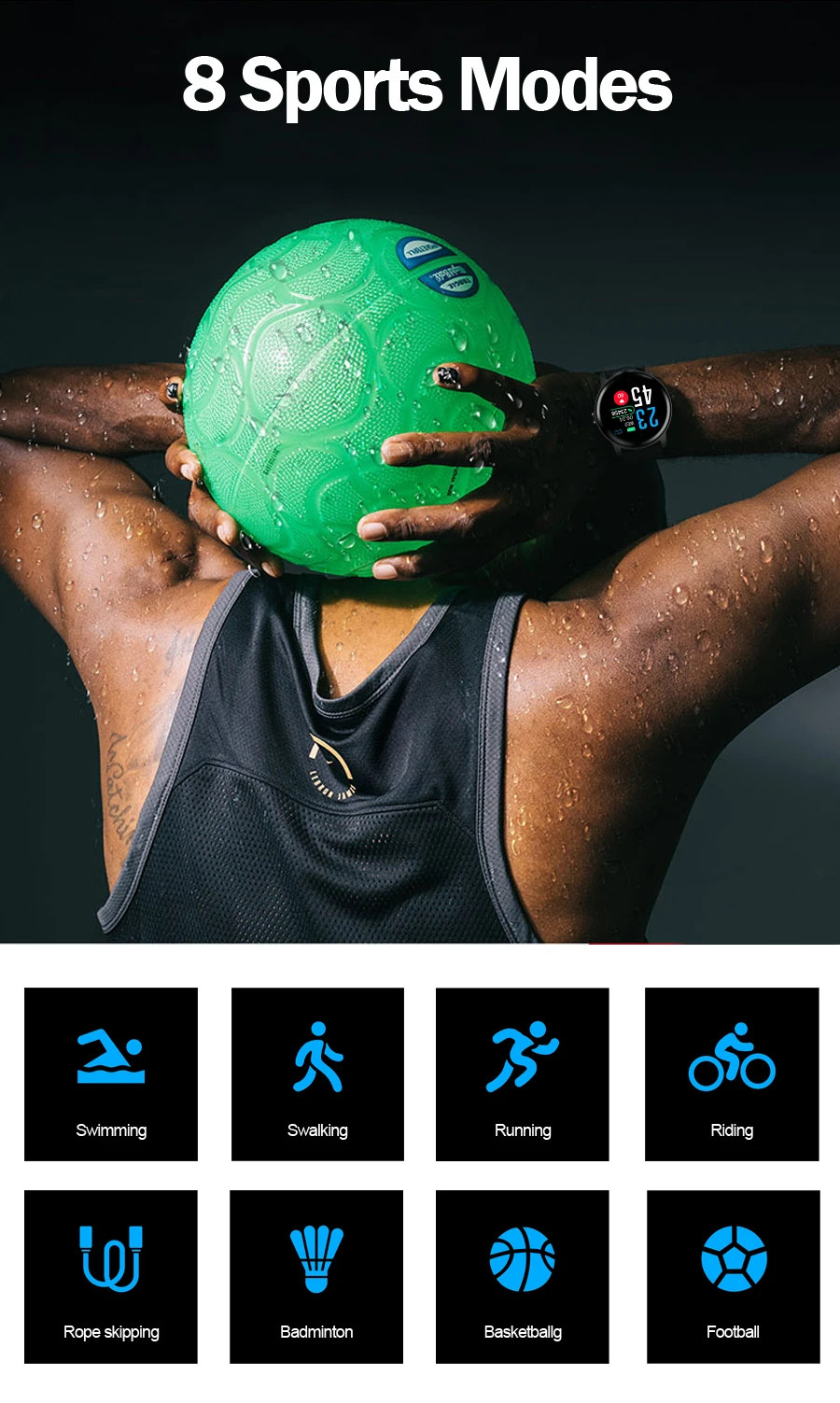 S08 Smart Watch IP68 Waterproof Wearable Device Heart Rate Clock Wristband Fitness Tracker Smartwatch Men Women For Android IOS (3)