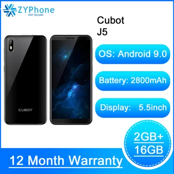 

Cubot J5 Smartphone 5.5" 18:9 Full Screen MT6580 Quad-Core Android 9.0 Telephone 2GB RAM 16GB ROM Phone Dual SIM Card 2800mAh 3G