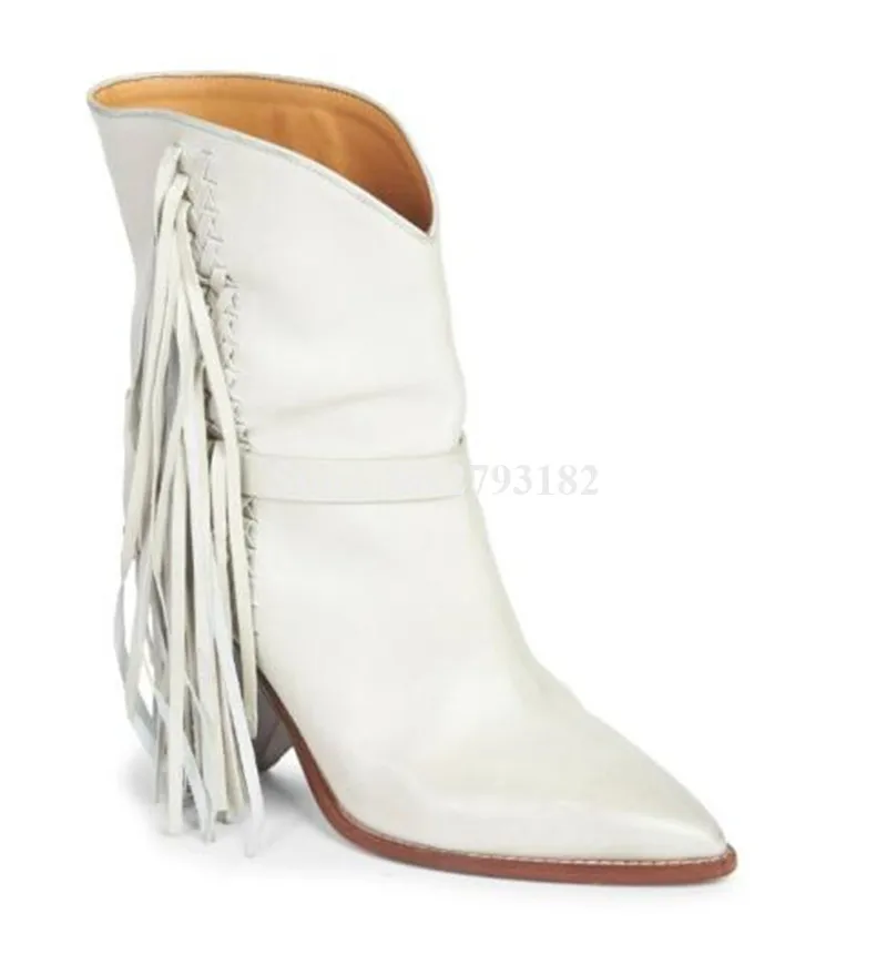 Brand Design Women Fashion Pointed Toe Spike Heel Tassels Short Gladiator Boots Slip-on White Fringes Ankle Booties Autumn Boots
Brand Design Women Fashion Pointed Toe Spike Heel Tassels Short Gladiator Boots Slip-on White Fringes Ankle Booties Autumn Boots