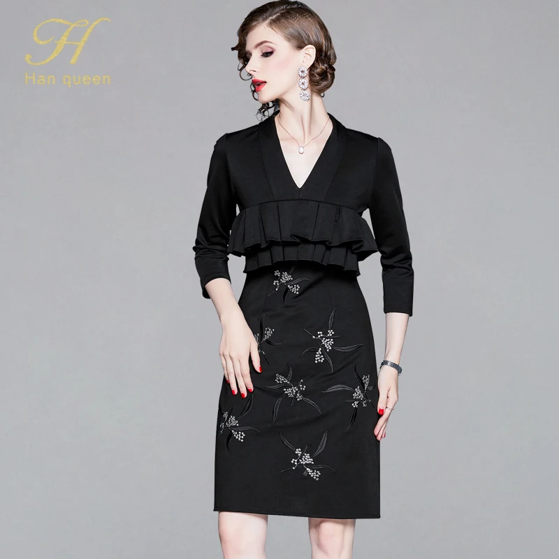 H Han Queen Vintage Elegant Embroidered Dress Women 2019 Fashion Work Casual Office Dresses Autumn V-neck White/Black Vestidos
H Han Queen Vintage Elegant Embroidered Dress Women 2019 Fashion Work Casual Office Dresses Autumn V-neck White/Black Vestidos