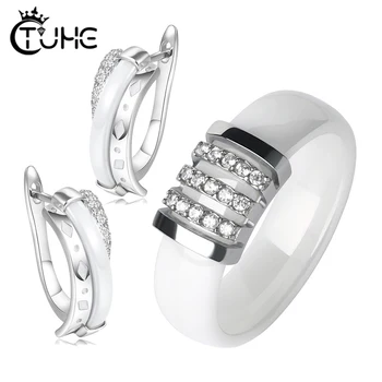 2019 Women Wedding Earrings Ring Party Engagement Jewelry Set AAA Zircon Crystal U Shape Ceramic Rings Stud Earrings Gift
2019 Women Wedding Earrings Ring Party Engagement Jewelry Set AAA Zircon Crystal U Shape Ceramic Rings Stud Earrings Gift