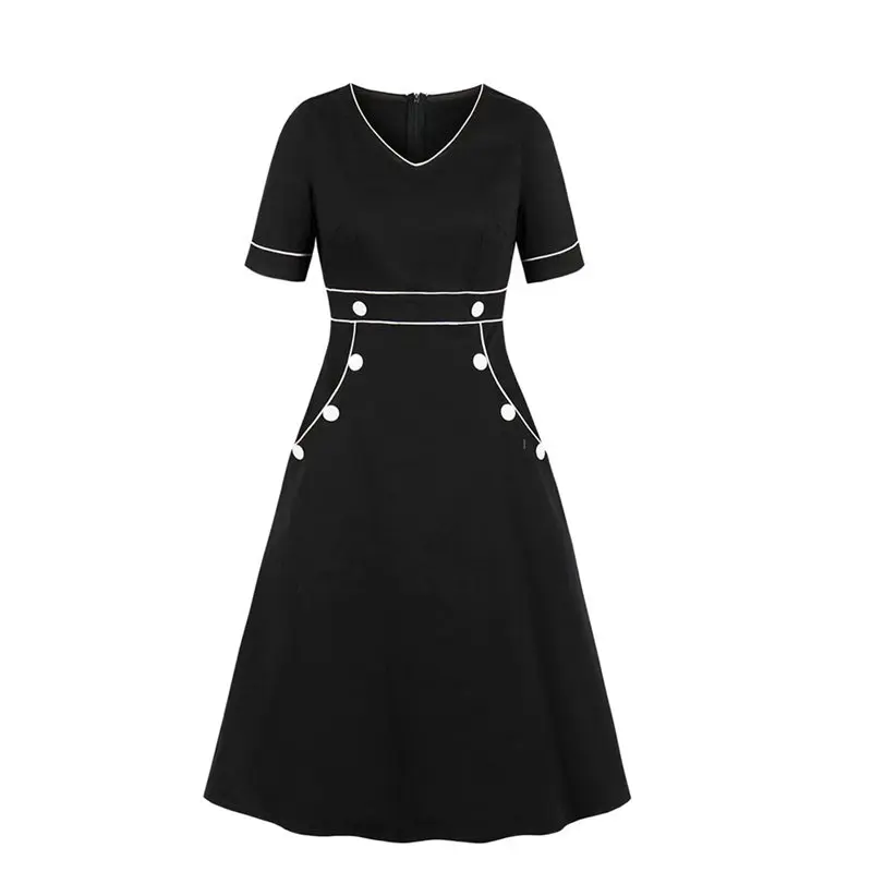 Retro Elegant Black Dress V Neck Color Block Mid Length A Line Sundress Preppy Vintage Sweet Girl Summer Dresses Plus Size 4XL
Retro Elegant Black Dress V Neck Color Block Mid Length A Line Sundress Preppy Vintage Sweet Girl Summer Dresses Plus Size 4XL