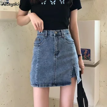 Skirts Womens Summer High Waist A-Line Solid Button Denim Package Hip Slim Skinny Split Irregular Vintage Mini Sexy Elegant New
Skirts Womens Summer High Waist A-Line Solid Button Denim Package Hip Slim Skinny Split Irregular Vintage Mini Sexy Elegant New