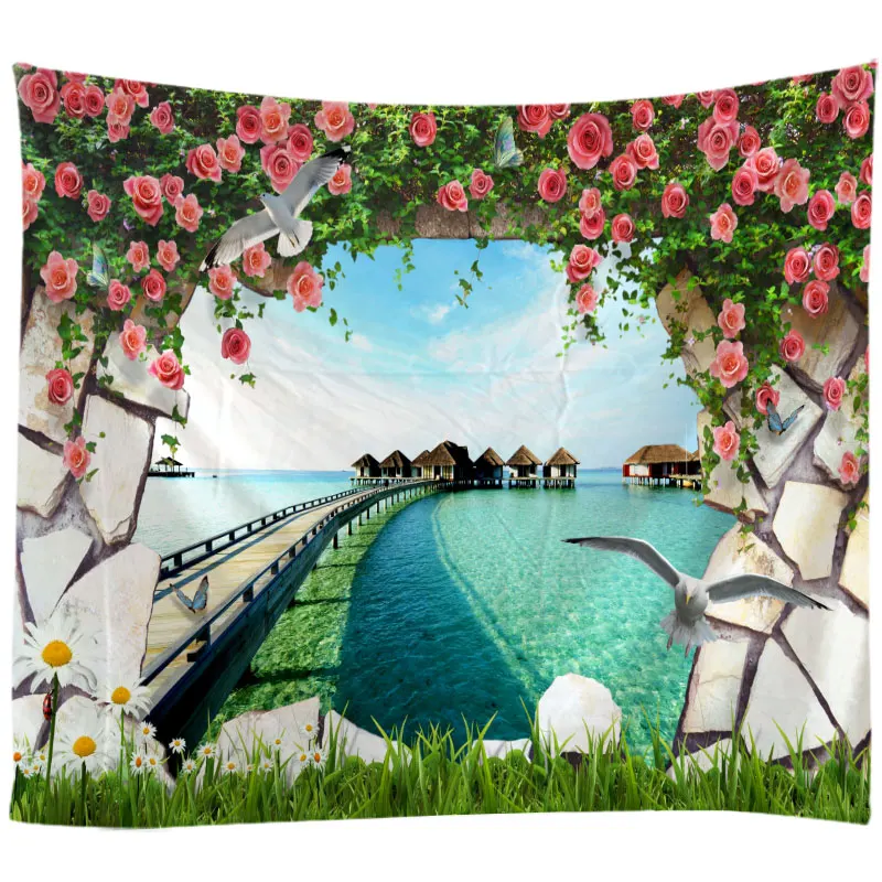 

Windows Scenery Tapestry Wall Hanging Cloth Bed Spread Beach Towel Table Cloth Yoga Mat House Decoration Living Room Decoration