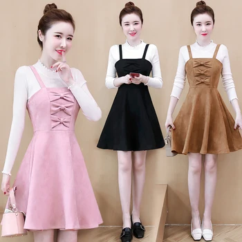 2019 Women's Long Sleeve Knitted Bottoming Shirt Two Piece Bow Wool High Waist Hanging Dress Knee-Length Full
2019 Women's Long Sleeve Knitted Bottoming Shirt Two Piece Bow Wool High Waist Hanging Dress Knee-Length Full
