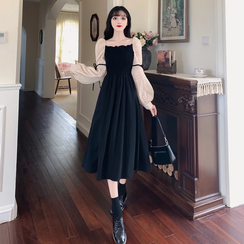 French Vintage Maxi Dresses for Women Autumn New Square Neck Puff Sleeve Black Dress Female Korean Fashion Woman Clothing
French Vintage Maxi Dresses for Women Autumn New Square Neck Puff Sleeve Black Dress Female Korean Fashion Woman Clothing