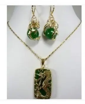 Charming Green jade Dragon Pendant necklace earring set AAA 18K GP gold plated watch Quartz stone crystal (A0424) 
Charming Green jade Dragon Pendant necklace earring set AAA 18K GP gold plated watch Quartz stone crystal (A0424)