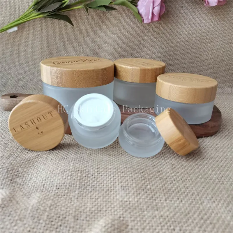 

Engraving logo 10g 15g 30g 50g bamboo cream cosmetic jar ,1oz bamboo glass jar for eye cream, 3oz CBD Hemp Cream wood containers