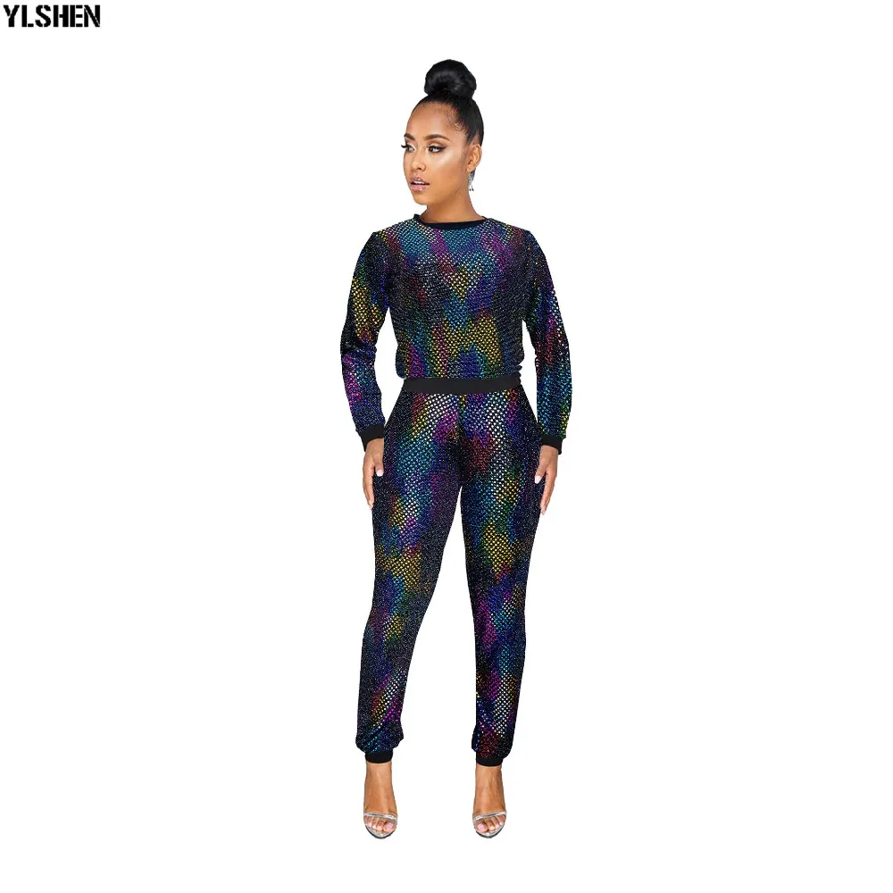 2 Two Piece Set Women Tracksuit Sexy Sequins Long Sleeve Clothes Plus Size Club Outfits Tops +Pants Sweat Suits Matching Sets 13