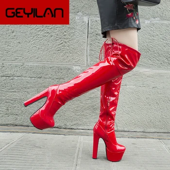 Rimocy Women Platform Over The Knee Boots Sexy 17CM Super High Heels Red Patent Leather Long Boots Woman 2019 Winter Black Shoes 
Rimocy Women Platform Over The Knee Boots Sexy 17CM Super High Heels Red Patent Leather Long Boots Woman 2019 Winter Black Shoes