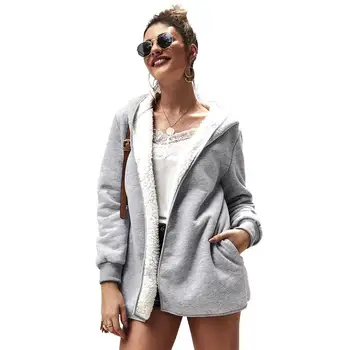 Women's fleece hooded long-sleeved solid color loose coat cardigan
Women's fleece hooded long-sleeved solid color loose coat cardigan