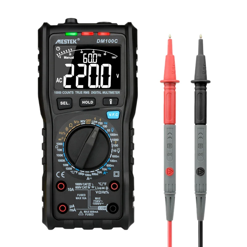 MESTEK DM100C True-RMS Digital Multimeter Button 10000 Count with Analog Bar Graph AC/DC Voltage Ammeter Current Ohm Manual/Auto
MESTEK DM100C True-RMS Digital Multimeter Button 10000 Count with Analog Bar Graph AC/DC Voltage Ammeter Current Ohm Manual/Auto