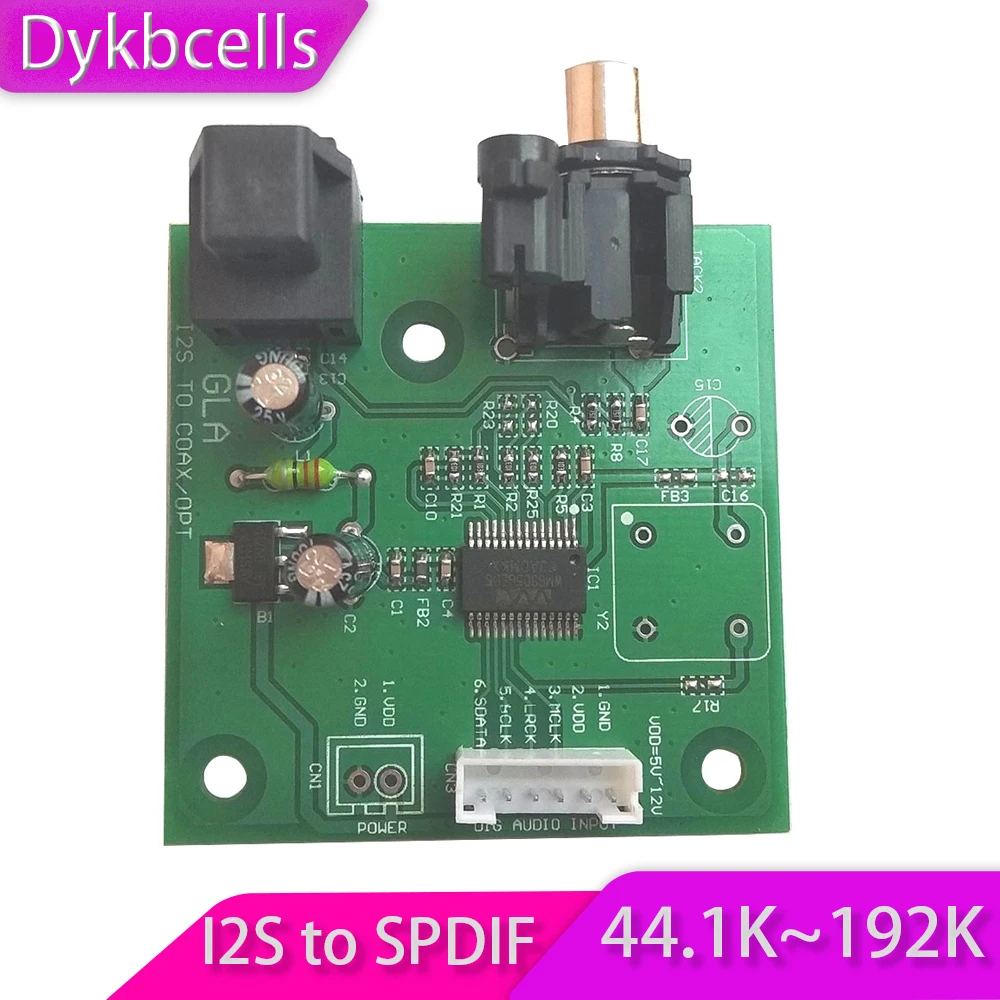 

Dykbcells I2S to SPDIF coaxial Fiber output board/IIS input coaxial output support sampling 44.1K~192K I2S to COAX OPT