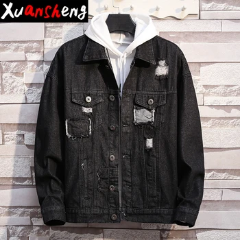 beggar hole patch denim jacket coat men classic black blue personality fashion youth trend hip hop streetwear denim jacket coat 
beggar hole patch denim jacket coat men classic black blue personality fashion youth trend hip hop streetwear denim jacket coat