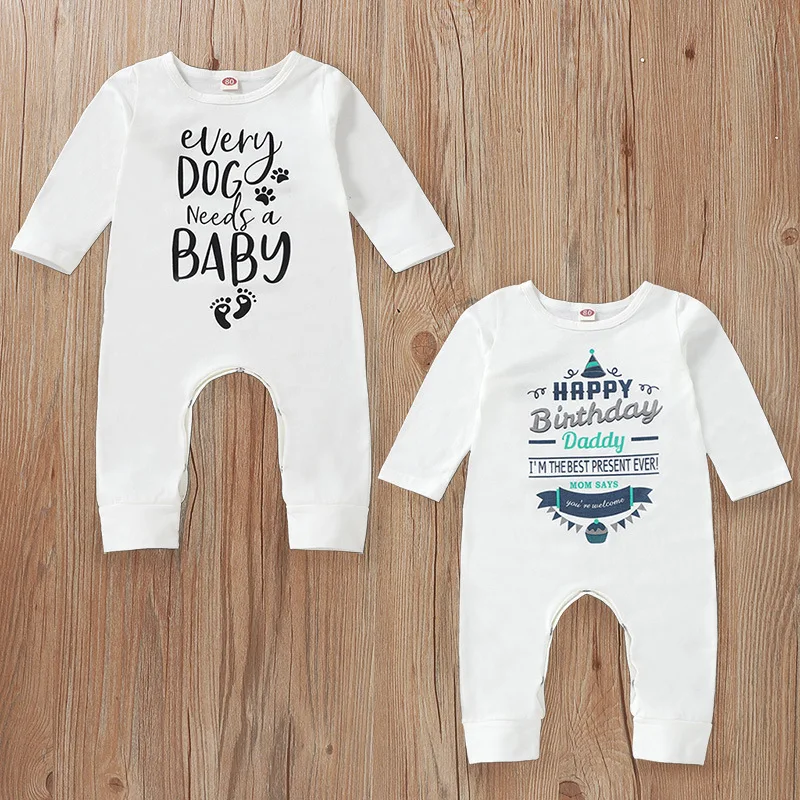 Woof Dog Baby Girl Summer Clothes Long Sleeve Onesies Romper Home Outfit