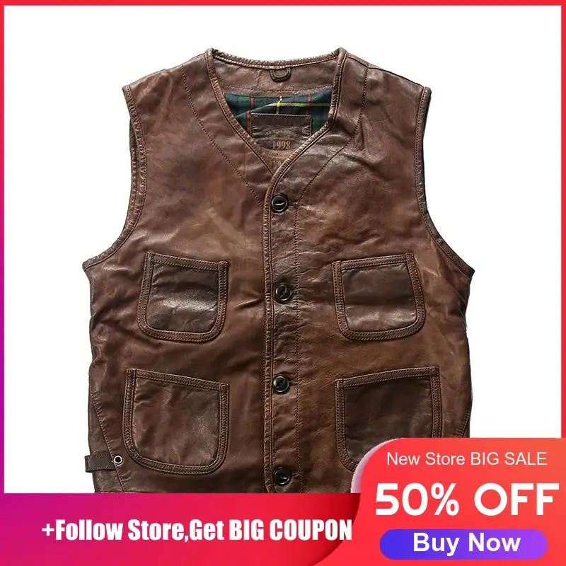 2020 Retro Style Brown Men Short Casual Leather Jacket Single Breasted Plus Size 3XL Genuine Thin Sheepskin Summer Slim Fit Vest
2020 Retro Style Brown Men Short Casual Leather Jacket Single Breasted Plus Size 3XL Genuine Thin Sheepskin Summer Slim Fit Vest