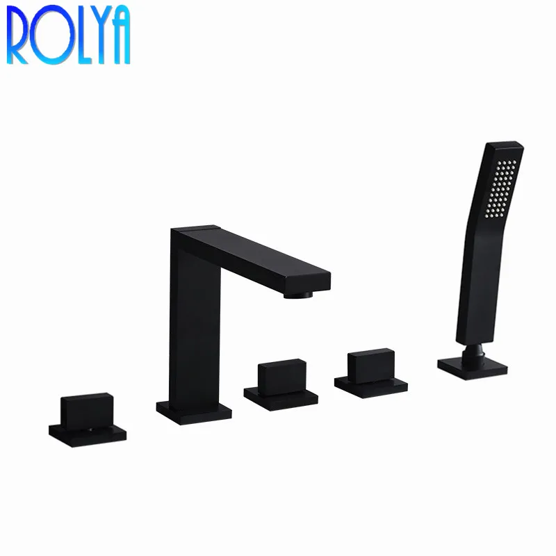 Rolya Square Style Black Deck Mounted Roman Tub Faucet 5 Hole Bathtub Faucet Shower Mixer Tap
Rolya Square Style Black Deck Mounted Roman Tub Faucet 5 Hole Bathtub Faucet Shower Mixer Tap