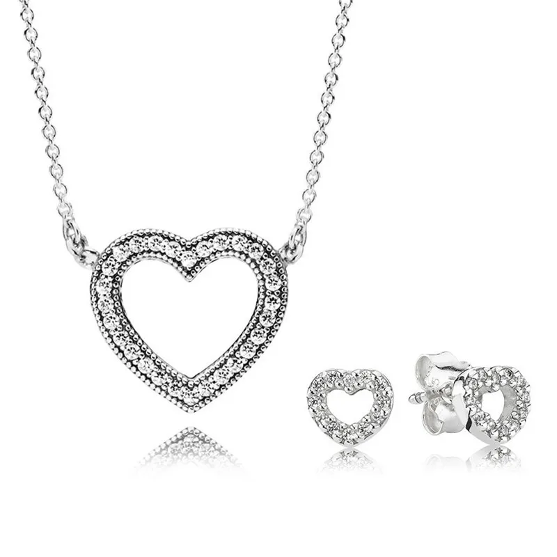 Valentine Day 100% 925 Sterling Silver Pans Loving Hearts Necklace And Earrings Gift Set Original For Women DIY Fine Jewelry 
Valentine Day 100% 925 Sterling Silver Pans Loving Hearts Necklace And Earrings Gift Set Original For Women DIY Fine Jewelry