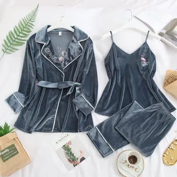 Winter Women Pajamas 3 Pcs Warm Winter Sleepwear Gold Velvet Sexy Pajamas Set Flamingo Long Sleeve Thicken Female Home Clothes
Winter Women Pajamas 3 Pcs Warm Winter Sleepwear Gold Velvet Sexy Pajamas Set Flamingo Long Sleeve Thicken Female Home Clothes