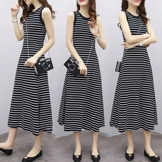 2019 New Style Korean-style Elegant Slimming Striped Dress Women's Summer Retro Simple Sleeveless Sundress A- line Long Skirts
2019 New Style Korean-style Elegant Slimming Striped Dress Women's Summer Retro Simple Sleeveless Sundress A- line Long Skirts