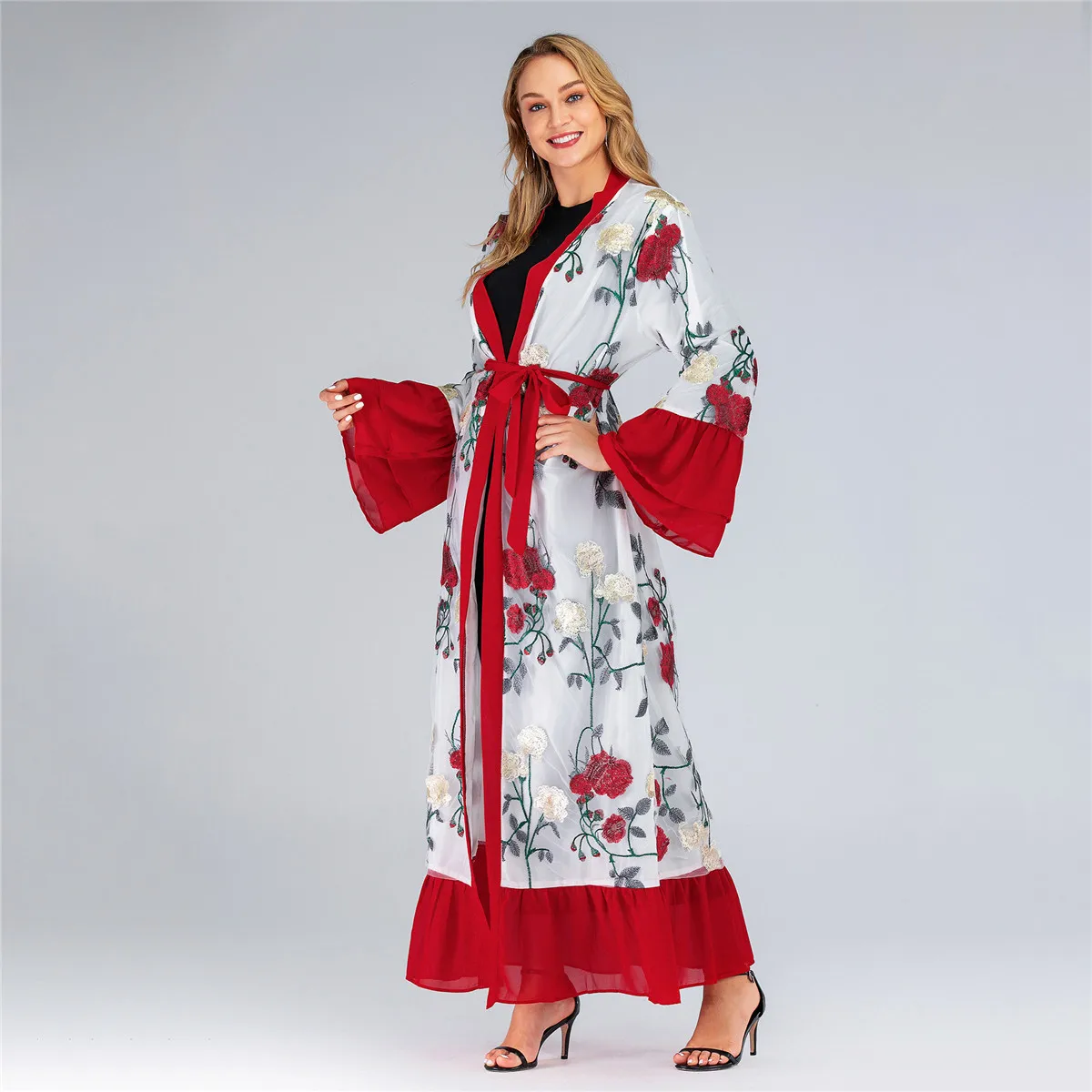 1708#Open Abaya Dubai Kimono Turkish Hijab Muslim Dress - CHAOMENG MUSLIM SHOP