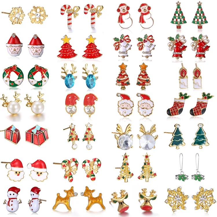 santa claus snowflake christmas geometric earrings candy cane