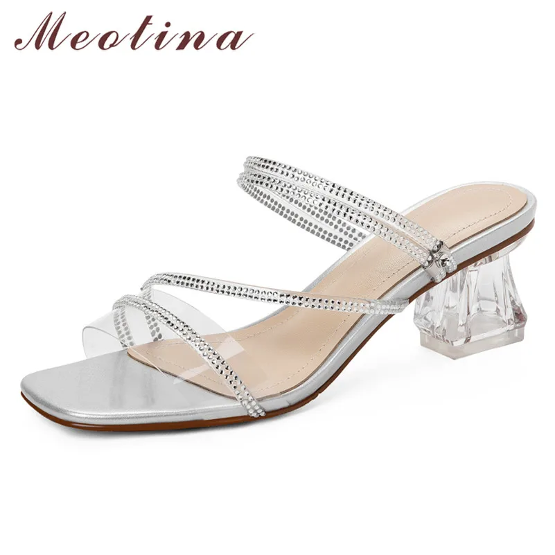 Meotina Narrow Band Crystal High Heel Slippers Square Toe Strange Style Ladies Sandals Summer Sweet Women Shoes Sliver White
Meotina Narrow Band Crystal High Heel Slippers Square Toe Strange Style Ladies Sandals Summer Sweet Women Shoes Sliver White