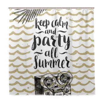 Shower Curtain, Party All Summer Text with Brush Waves and Retro Stereo Customized Bathroom Shower Curtain Set with Hooks, W66
Shower Curtain, Party All Summer Text with Brush Waves and Retro Stereo Customized Bathroom Shower Curtain Set with Hooks, W66