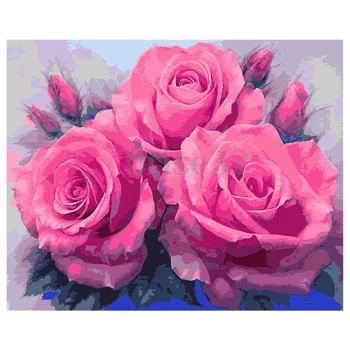 Paint By Number Kit DIY Oil Painting Cloth Digital Home Decor, 3 pink roses 
Paint By Number Kit DIY Oil Painting Cloth Digital Home Decor, 3 pink roses