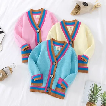 Autumn Knit V Necek Girls Sweater 2020 New Toddler Baby Girls Cardigan Sweaters Striped Knitted Chidlren Outwear Jacket For 2-8
Autumn Knit V Necek Girls Sweater 2020 New Toddler Baby Girls Cardigan Sweaters Striped Knitted Chidlren Outwear Jacket For 2-8
