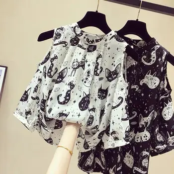 2020 Cute Cat Print Shirts Women Harajuku Gothic Kitten Short Sleeve Loose Blouse Fashion Summer Street Casual Femme Shirt Black
2020 Cute Cat Print Shirts Women Harajuku Gothic Kitten Short Sleeve Loose Blouse Fashion Summer Street Casual Femme Shirt Black