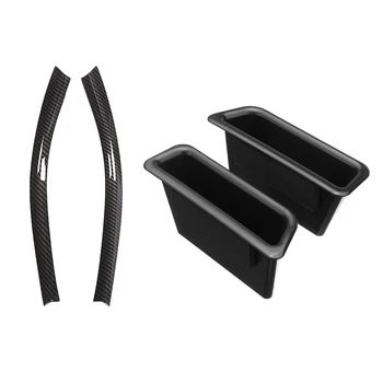 

4 Pcs Auto Accessories: 2Pcs Door Side Storage Box for Ford Mustang 2015 - 2019 & 2Pcs Center Console Decoration Strips for Merc