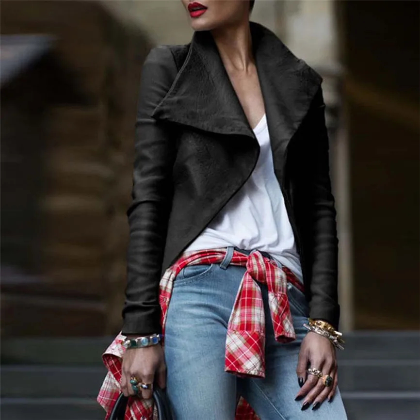 Slim Cool Lady Jackets Fashion Women Turn-down Coat Solid Tops Leather Loose Long Sleeve Coat Vintage Autumn Long Sleeve Coat
Slim Cool Lady Jackets Fashion Women Turn-down Coat Solid Tops Leather Loose Long Sleeve Coat Vintage Autumn Long Sleeve Coat