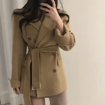 Autumn Woman Slim Woolen Coat Turn-Down Collar With Belt Casual Blazer Suit Jacket Female Solid Tops
Autumn Woman Slim Woolen Coat Turn-Down Collar With Belt Casual Blazer Suit Jacket Female Solid Tops