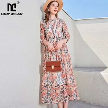 100% Silk Women's Dresses O Neck 3/4 Sleeves Floral Printed Ruffles Fashion Boheimian Mid Calf Holiday Dresses
100% Silk Women's Dresses O Neck 3/4 Sleeves Floral Printed Ruffles Fashion Boheimian Mid Calf Holiday Dresses
