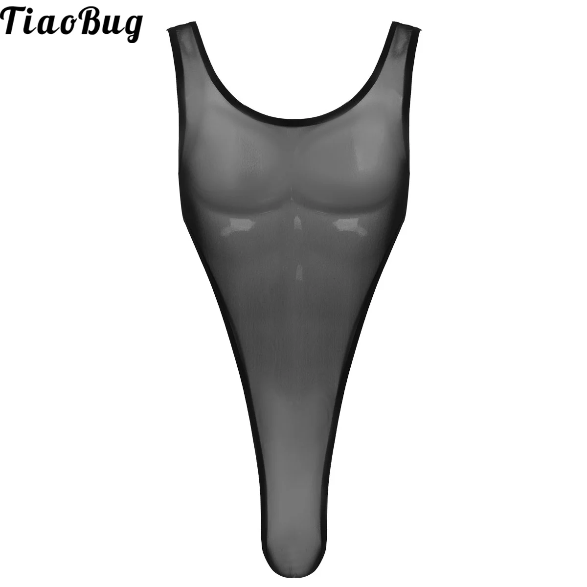 

TiaoBug Men One-Piece See Through Sheer Mesh Swimming Bodysuit Lingerie U Neck Sleeveless High Cut Leotard Jumpsuit Swimwear
