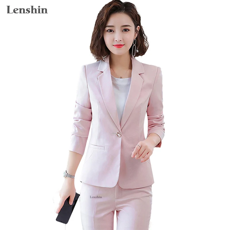 Фото Lenshin 2 Pieces set Fashion Casual Pant Suit Office Lady Ankle-length Uniform Design for Women Business Work Wear with trousers | Женская