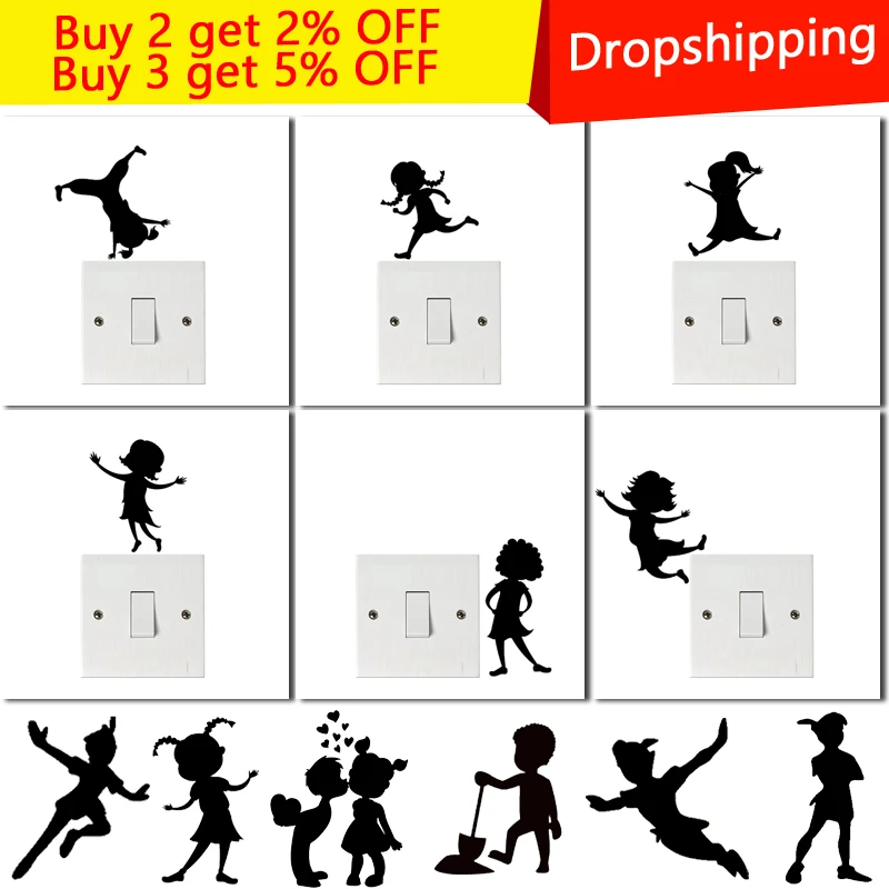 

Creative Cartoon DIY Naughty Girl Boys Switch Stickers Wall Stickers for kids rooms Bedroom Parlor Decoration home decor