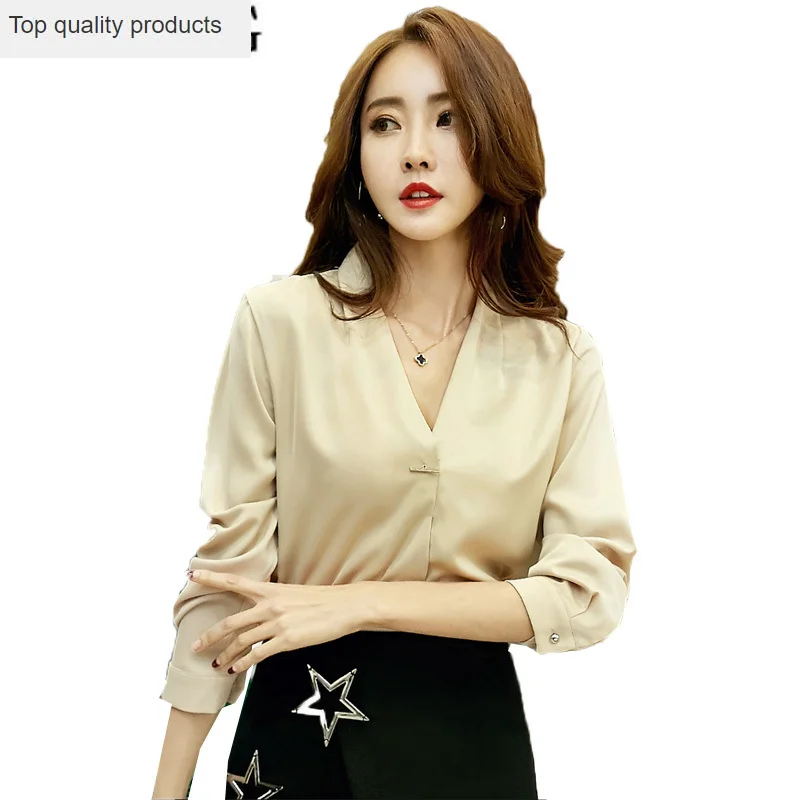 Womens Blouses Spring Autumn 2020 New Long Sleeve Shirt Female Chiffon Blouse V-Neck Work Wear blusas feminina Basic Tops LX23 | Женская