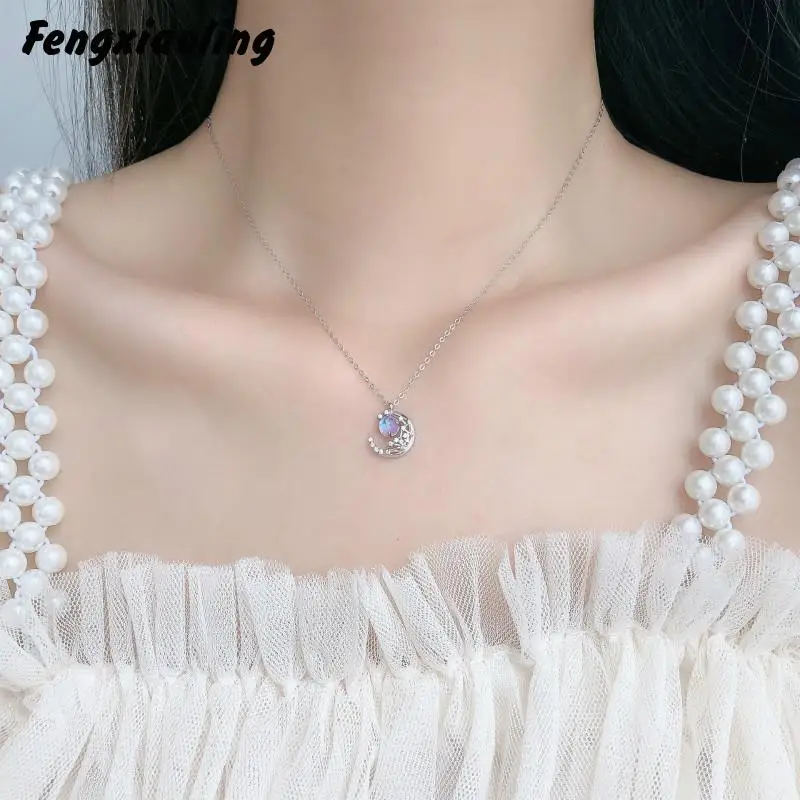 Fengxiaoling 100% Genuine 925 Sterling Silver Round Moonstone Multiple Zircons Moon Pendant Necklaces For Women Fine Jewelry
Fengxiaoling 100% Genuine 925 Sterling Silver Round Moonstone Multiple Zircons Moon Pendant Necklaces For Women Fine Jewelry