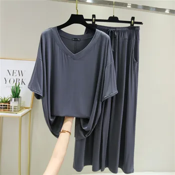 ZCWXM 2020 Leisure Wear Solid Spring Summer Two Piece Set Casual Loose V Neck Soft Elastic Waist Women Korean Clothes
ZCWXM 2020 Leisure Wear Solid Spring Summer Two Piece Set Casual Loose V Neck Soft Elastic Waist Women Korean Clothes
