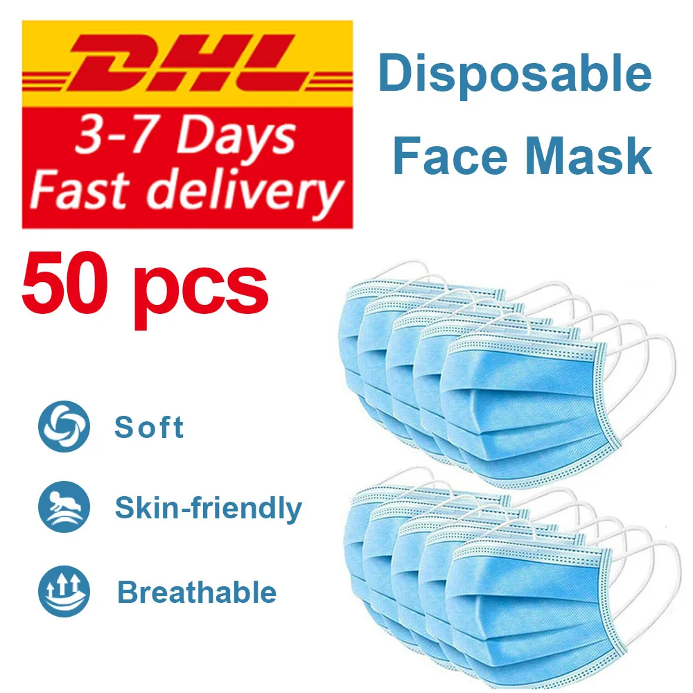 Face Mask Disposable Face Masks 3-ply Safely Mouth Mask 50pcs PM2.5 Apply to Adult Dust Filter Masque DHL Shipping
Face Mask Disposable Face Masks 3-ply Safely Mouth Mask 50pcs PM2.5 Apply to Adult Dust Filter Masque DHL Shipping
