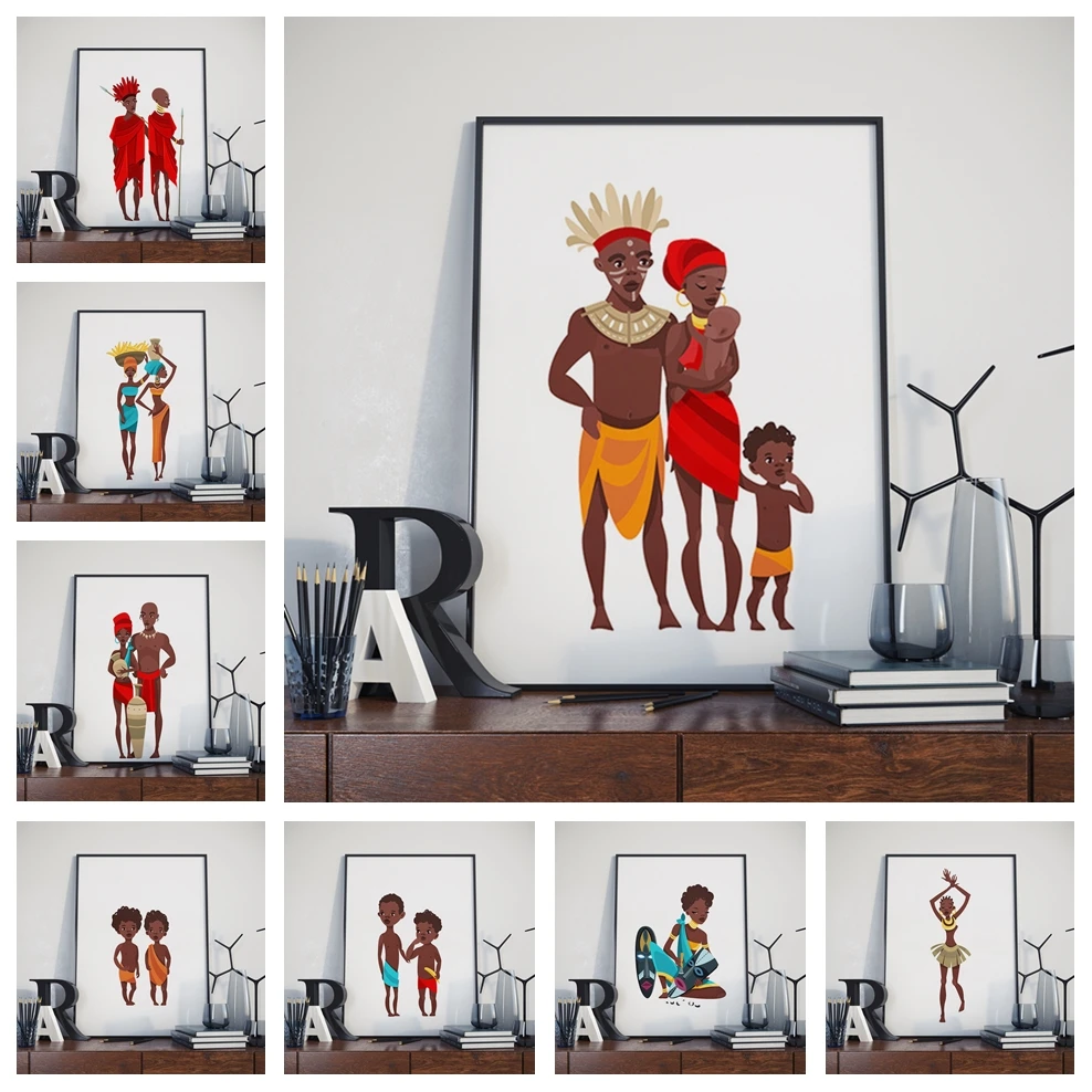 Фото Одежда для африканских людей женщин и детей в скандинавском стиле постер с