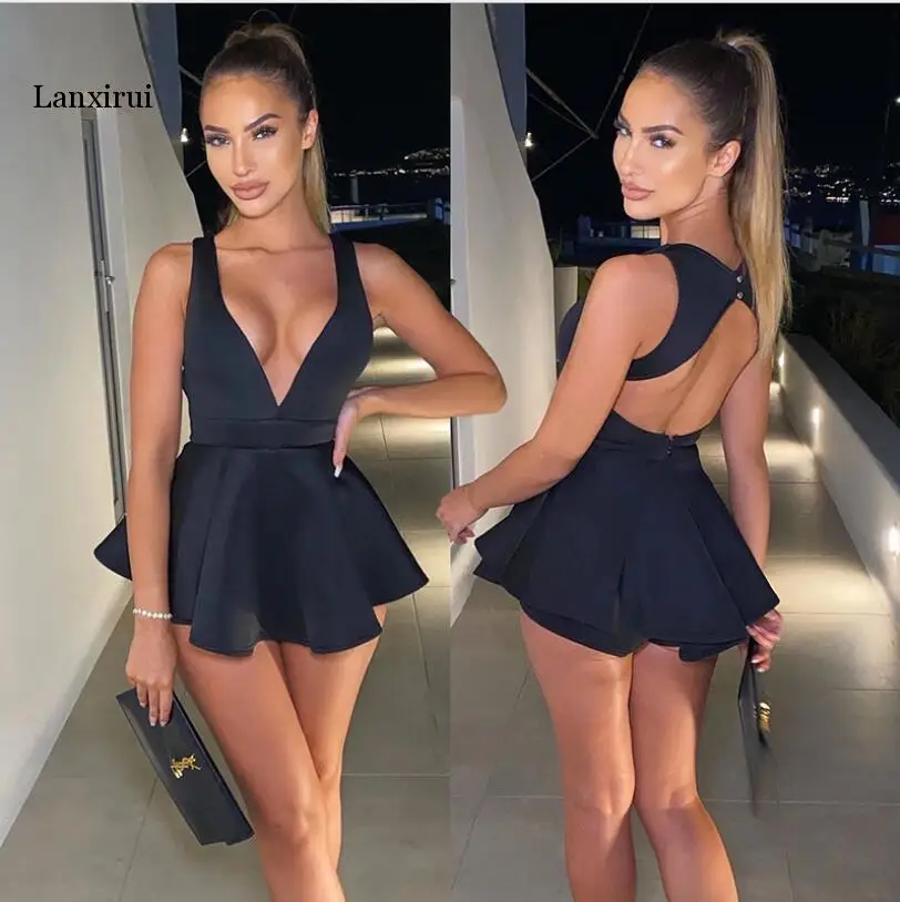 Women Fake Skirt Short Playsuit Sexy Halter Deep V Neck Backless Bodysuit Zipper Bodycon Black Rompers Party Club Clothes
Women Fake Skirt Short Playsuit Sexy Halter Deep V Neck Backless Bodysuit Zipper Bodycon Black Rompers Party Club Clothes