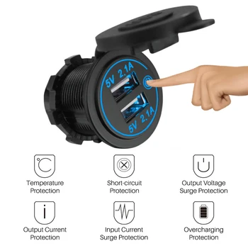 4.2A Dual USB Fast Charger with Switch Socket Power Outlet Adapter Waterproof Dual USB Ports for Marine RV Boat Motorcycle Truck
4.2A Dual USB Fast Charger with Switch Socket Power Outlet Adapter Waterproof Dual USB Ports for Marine RV Boat Motorcycle Truck