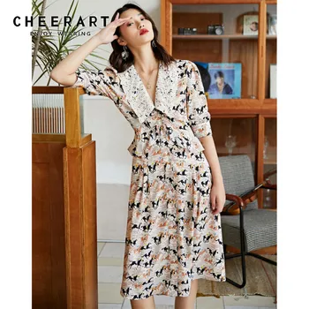 CHEERART Vintage Lace V Neck Long Midi Dress Summer Short Sleeve Tunic A Line Animal Print Korean Dress Women 2020
CHEERART Vintage Lace V Neck Long Midi Dress Summer Short Sleeve Tunic A Line Animal Print Korean Dress Women 2020