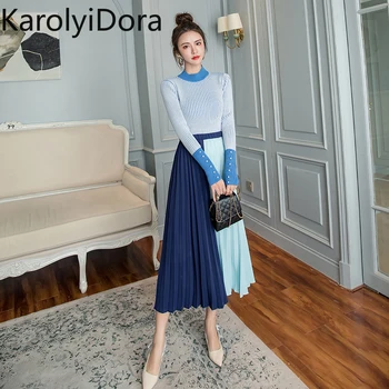 2020 Spring OL Two Piece Set Women Elegant Sweater Pullover Tops + Pleated Patchwork Midi Skirt 2 Piece Set Women Sweater Suit
2020 Spring OL Two Piece Set Women Elegant Sweater Pullover Tops + Pleated Patchwork Midi Skirt 2 Piece Set Women Sweater Suit
